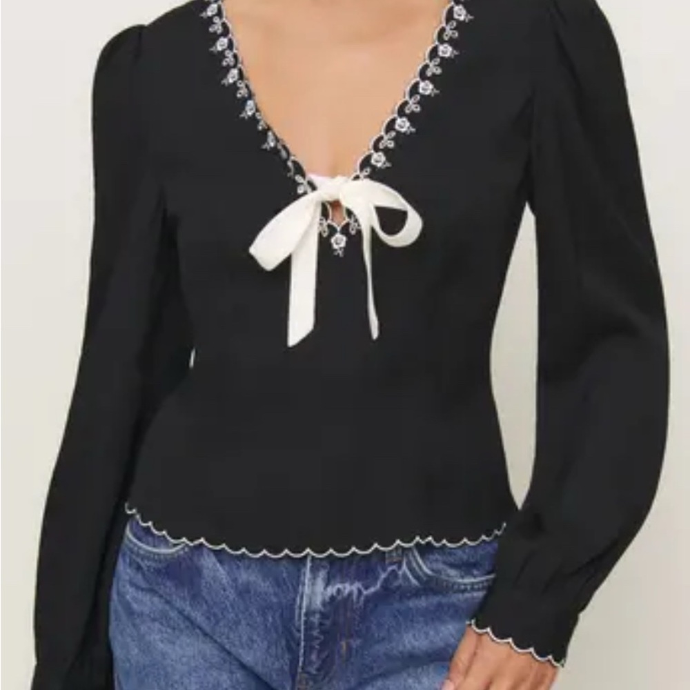 Reformation Vivia Embroidered Scallop Top